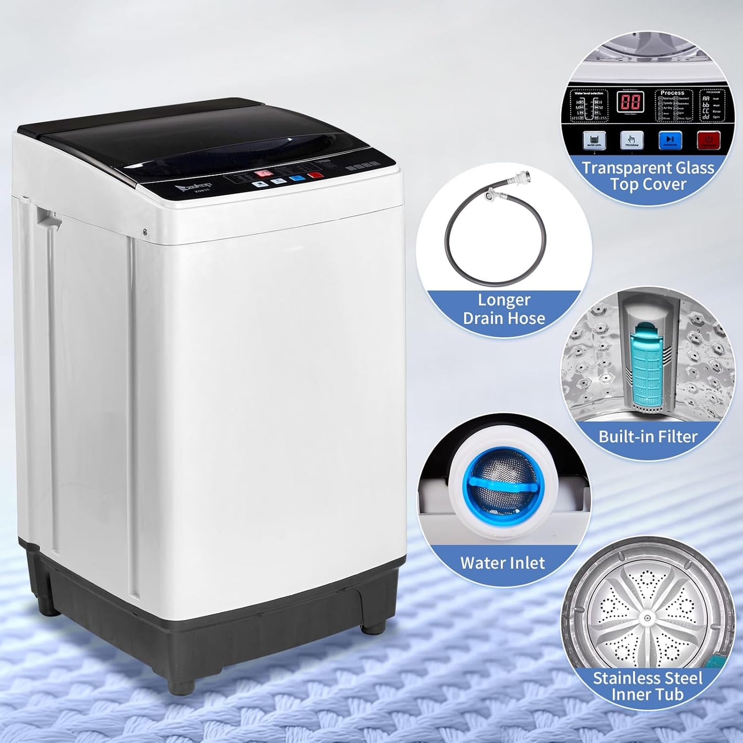 Compact Portable Top Load Washer with 10 Programs