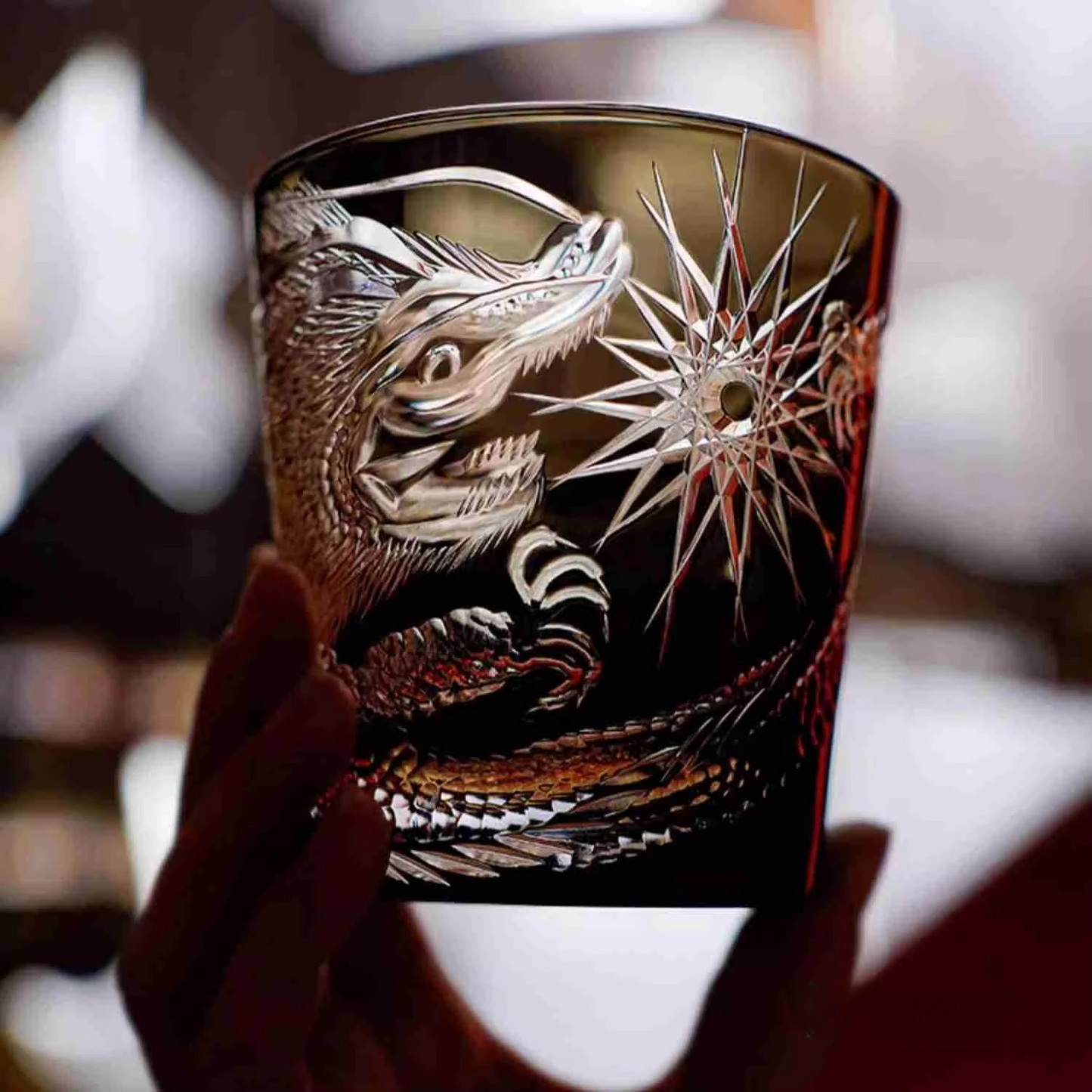 Luxury Cut Crystal Scotch Whisky Glass with Dragon Design