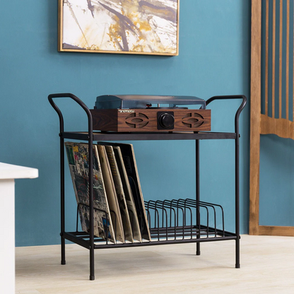 Sturdy Wooden Record Player Stand with Storage