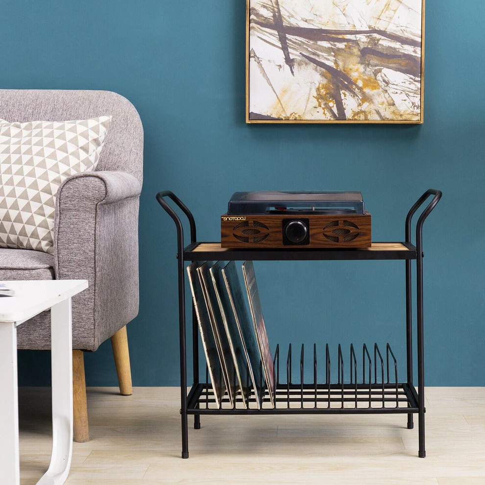 Sturdy Wooden Record Player Stand with Storage