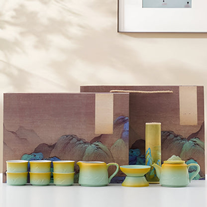 Traditional Asian Ceramic Tea Set with Teapot and Mugs - Hehif