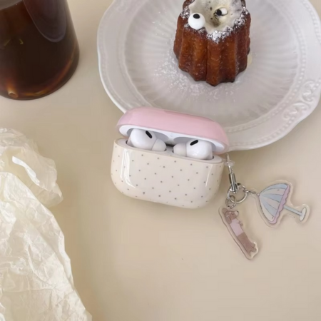 Fashionable Pink Earbuds Case with Keychain Hook