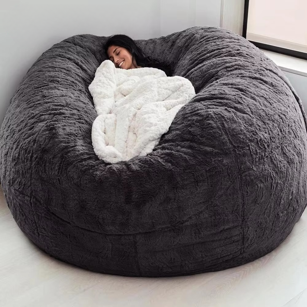 Large Plush Faux Fur Bean Bag Chair Cover