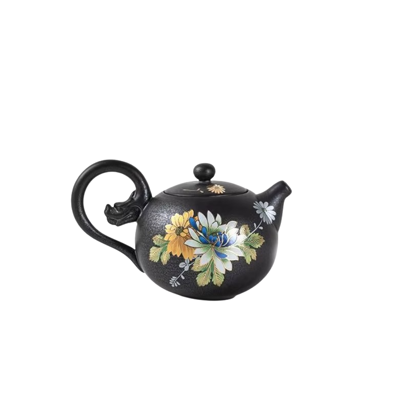 Unique Black Decorative Silver Rim Tea Cup