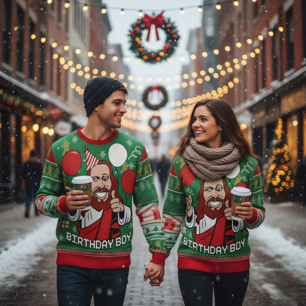 Humorous Xmas Tree Crew Neck Sweater for Men Women