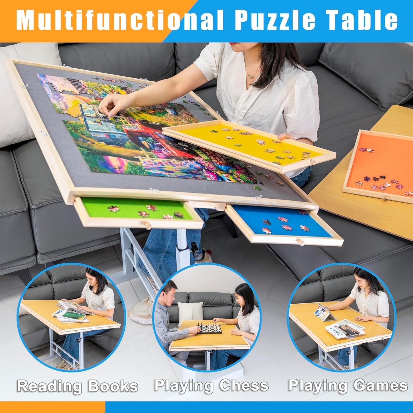 Large Jigsaw Puzzle Desk with Storage for 1500 Pieces