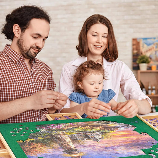 Large Wooden Jigsaw Puzzle Table with Storage and Cover - Hehif