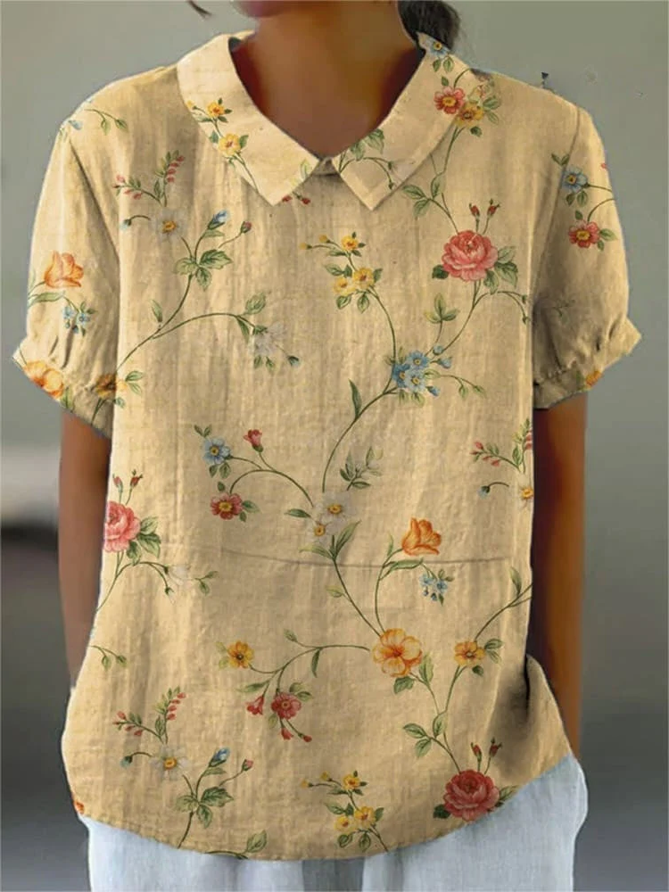 Relaxed Fit Floral Cotton Blouse for Women