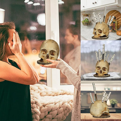 Dark Skull Kitchen Stand - Stylish Resin Utensil Holder