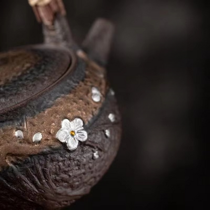 Traditional Asian Ceramic Tea Pot with Wooden Handle