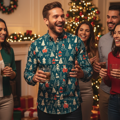 Mens Festive Santa Reindeer Dress Shirt