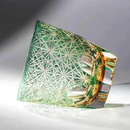 Luxury Cut Crystal Whiskey Glass with Floral Design