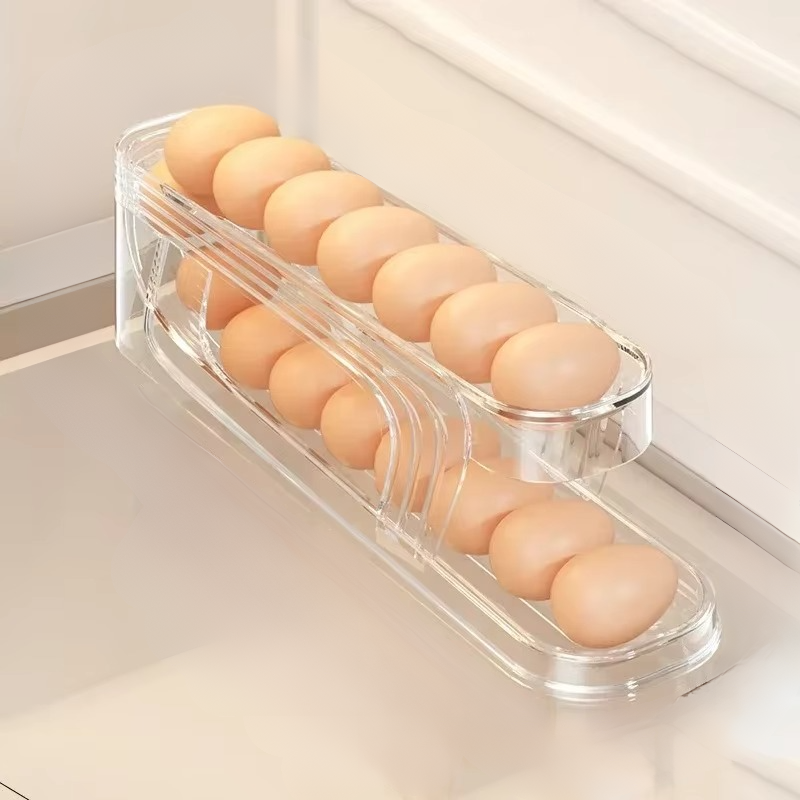 Easy Roll Egg Holder for Fridge, Double Layer Storage