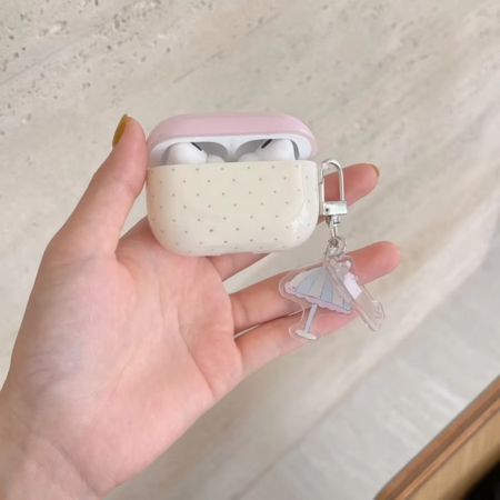 Fashionable Pink Earbuds Case with Keychain Hook