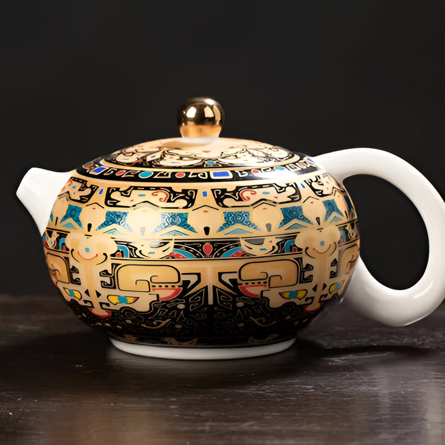 Delicate Blue Floral Porcelain Tea Cup Set with Gold Top
