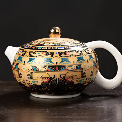 Delicate Blue Floral Porcelain Tea Cup Set with Gold Top