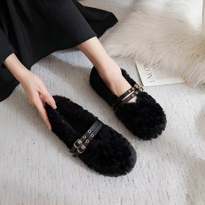 Comfortable Women's Fuzzy Slip On Shoes - Hehif