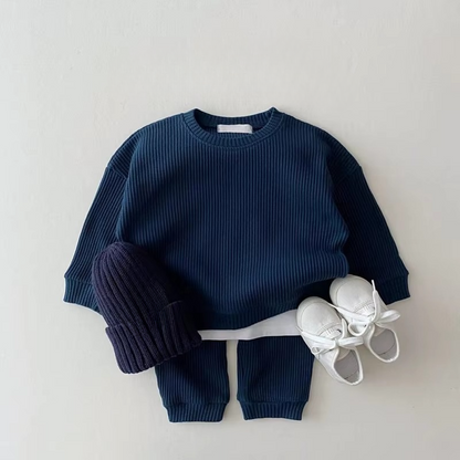 Soft Baby Boy Waffle Cotton Sweat Suit Set