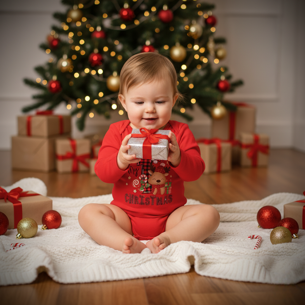 Cute Red Baby Christmas Romper Long Sleeve Bodysuit