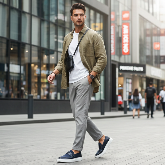 Comfortable Men's Leather Sneakers with Thick Cushioning - Hehif