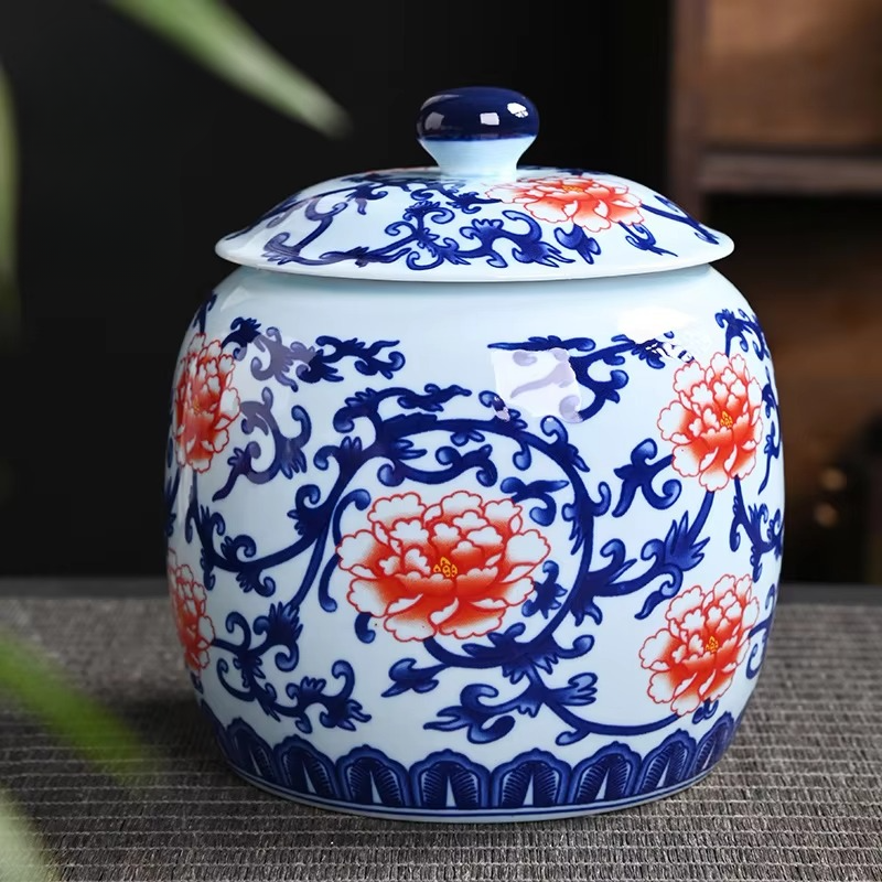 Ceramic White Blue Tea Canister Jar