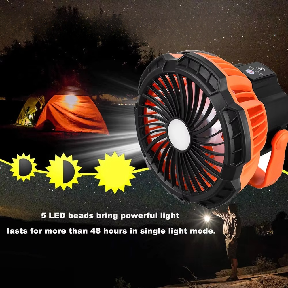 Portable Outdoor Fan with LED Light and Remote