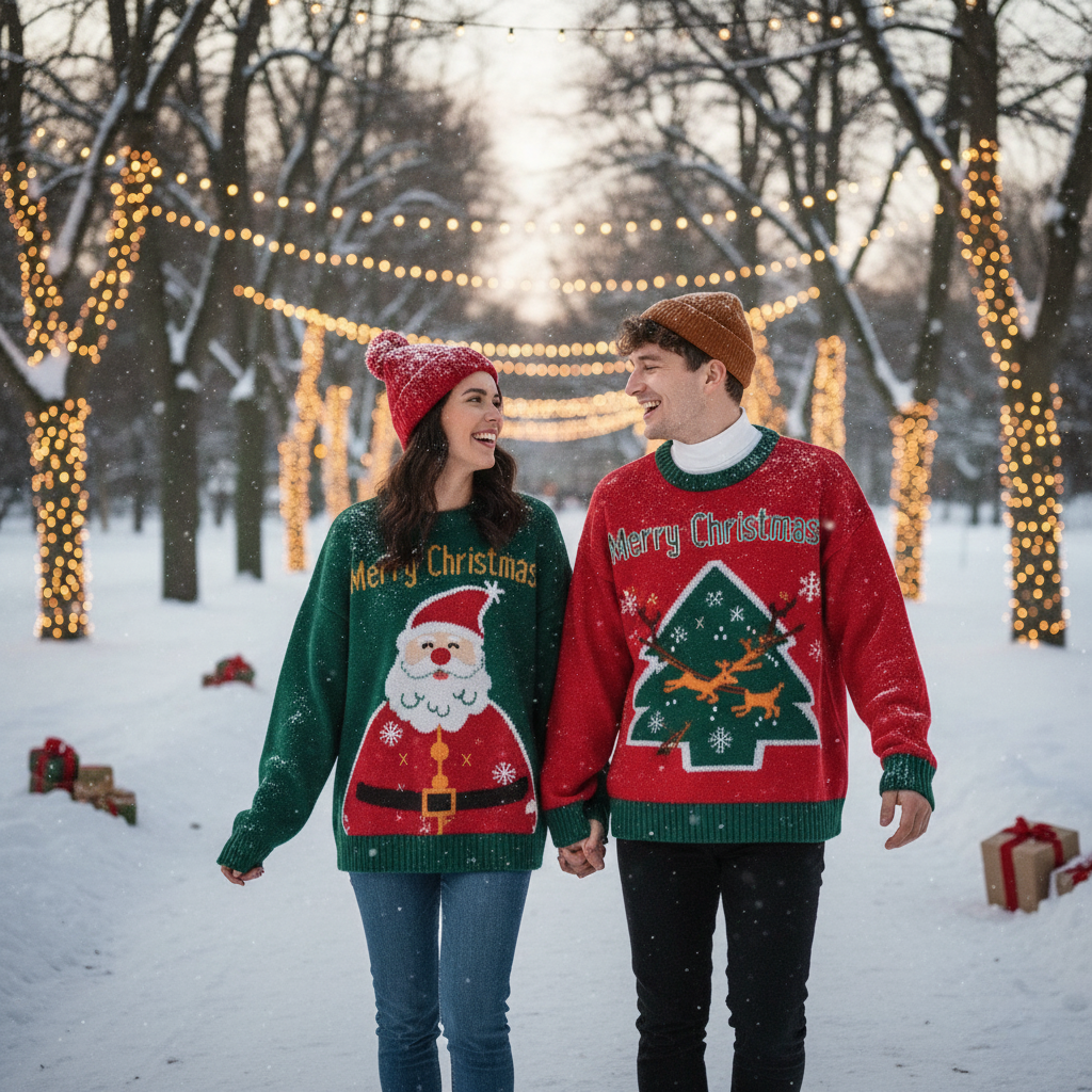 Warm Holiday Sweatshirt for Couples – Soft Knit Sweater - Hehif