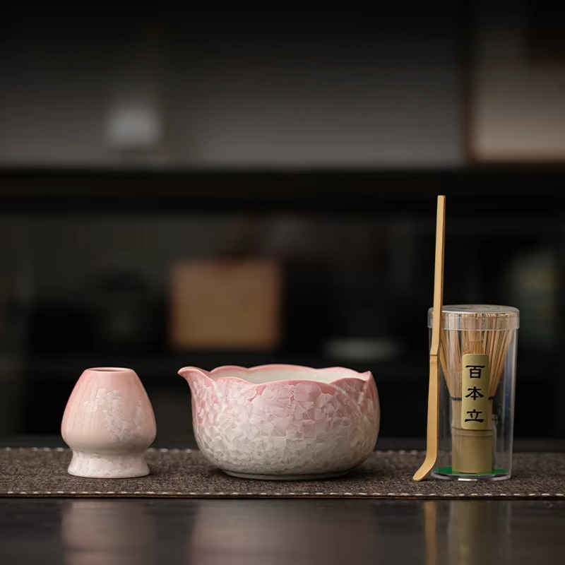 Luxury Matcha Whisk Set with Sparkling Floral Pattern