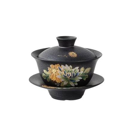 Unique Black Decorative Silver Rim Tea Cup