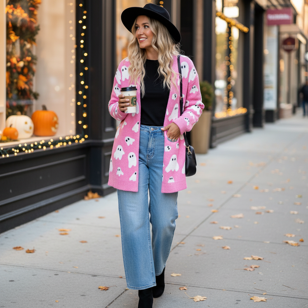 Soft Ghost Design Women's Sweater Cardigan