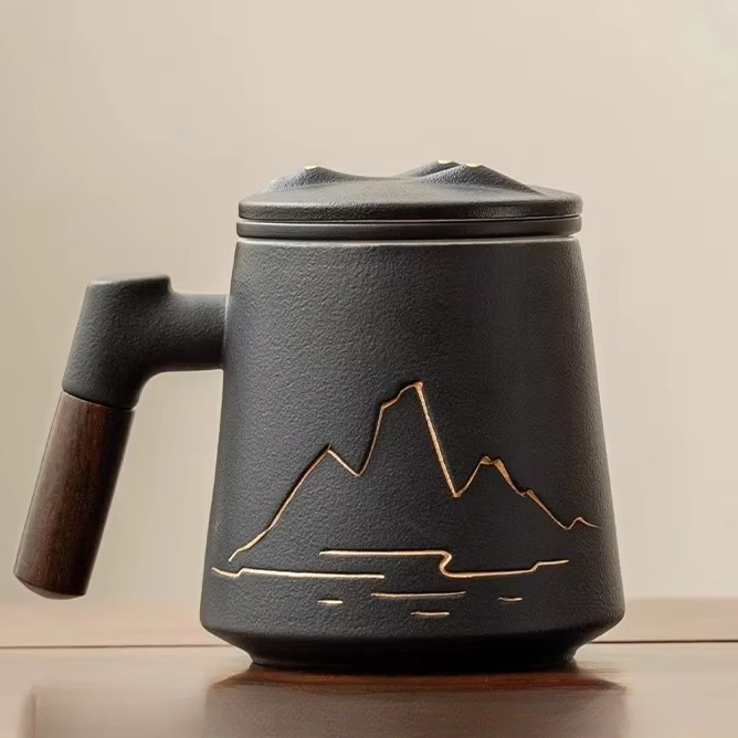 Big Ceramic Tea Mug with Strainer and Lid
