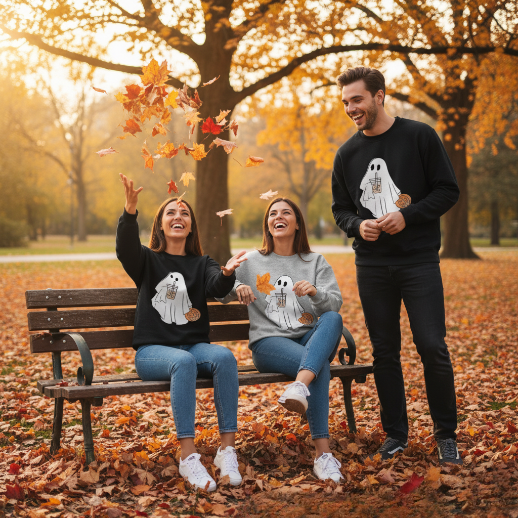 Fun Ghost Graphic Casual Sweatshirt - Hehif