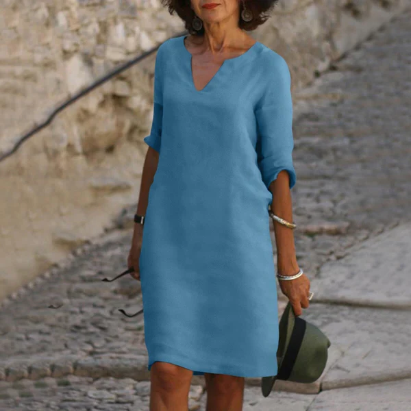 Casual V Neck Midi Dress - Hehif