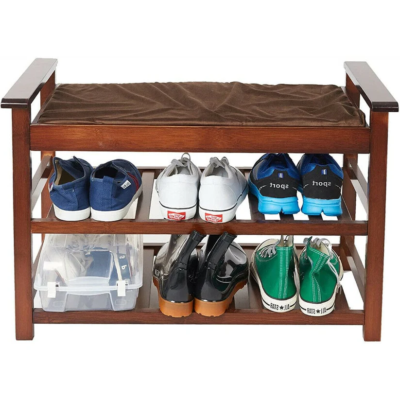 Spacious Padded Entry Bench Shoe Organizer