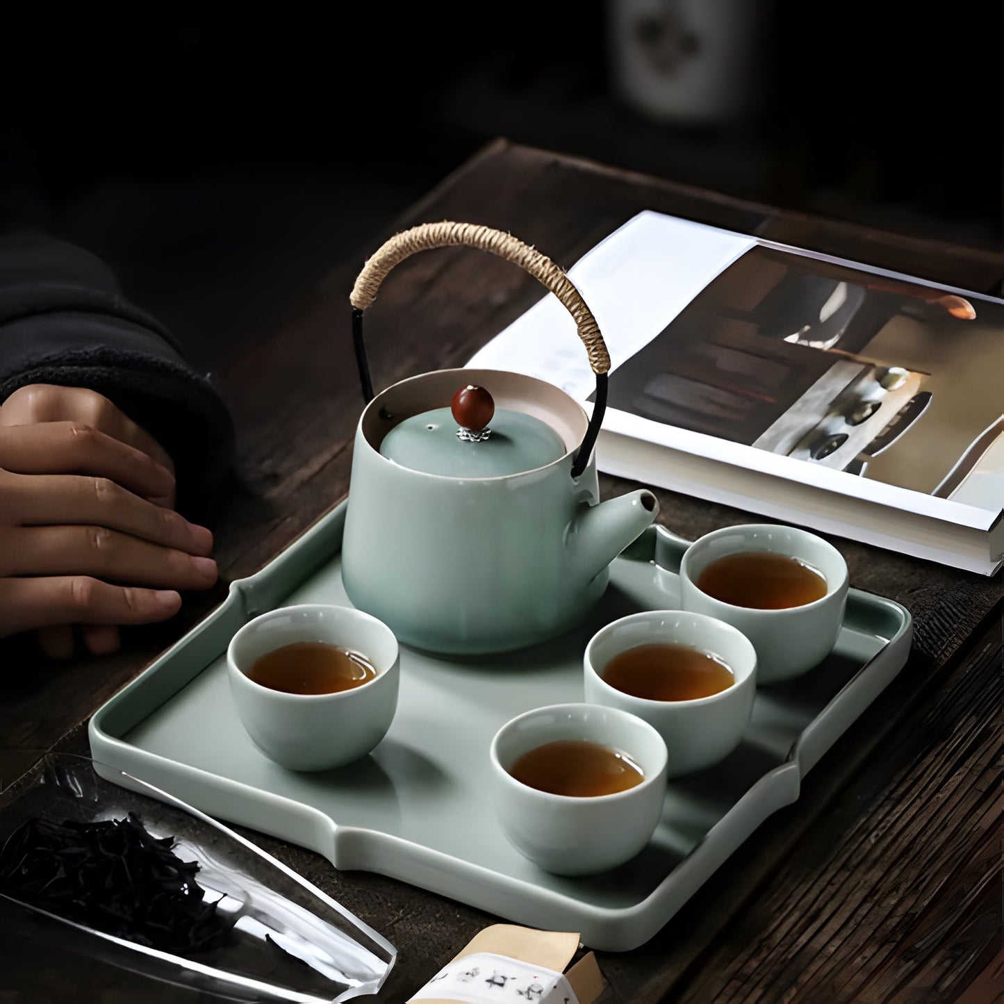 Delicate Chinese Tea Set with Teapot and Cups