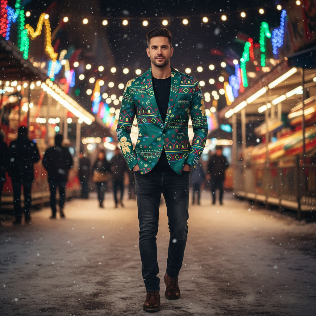 Festive Holiday Party Blazer Jacket for Men
