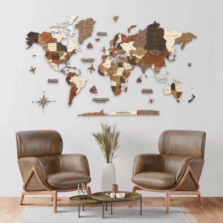 Unique Wooden Map Wall Decor with Colorful Push Pins - Hehif