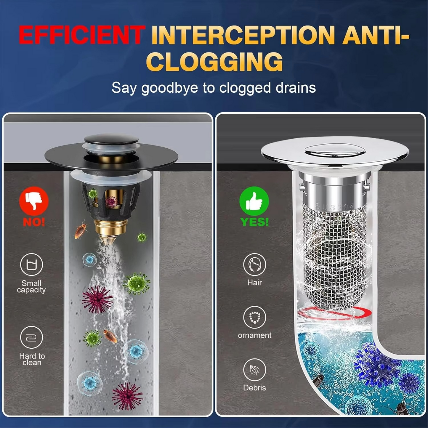 Easy Clean Sink Drain Plug with Hair Trap