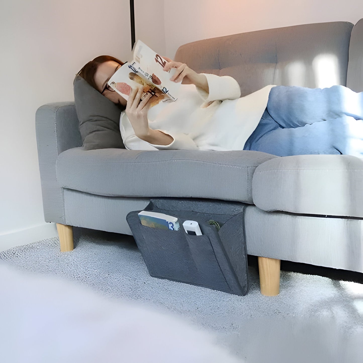 Fabric Nightstand Storage with USB Ports