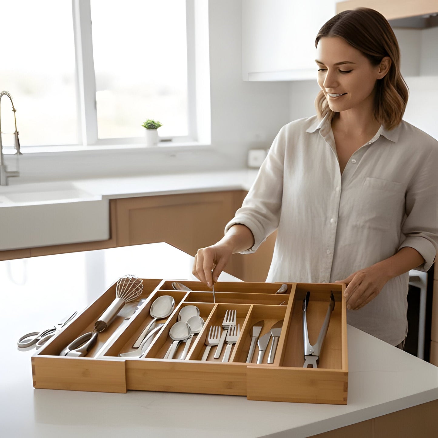 Space Saving Wooden Kitchen Drawer Organizer