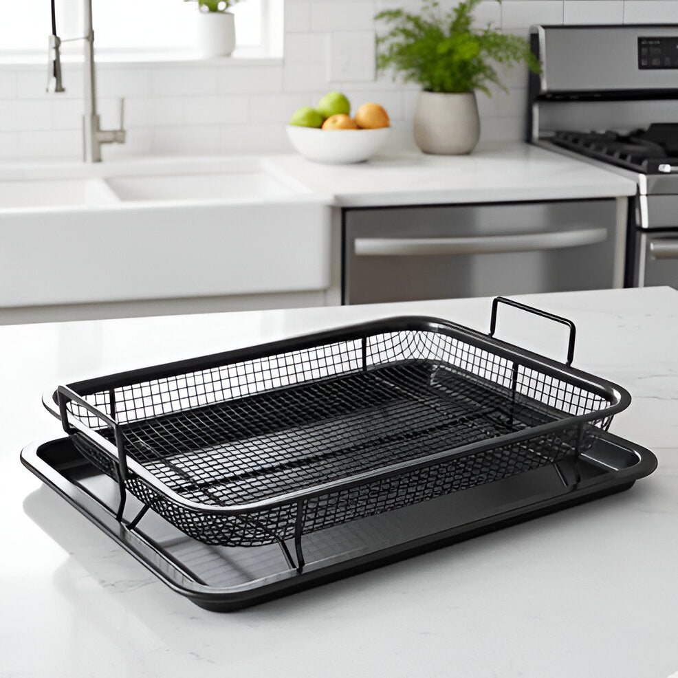 Easy Clean Air Fryer Tray Set with Compact Storage Rack