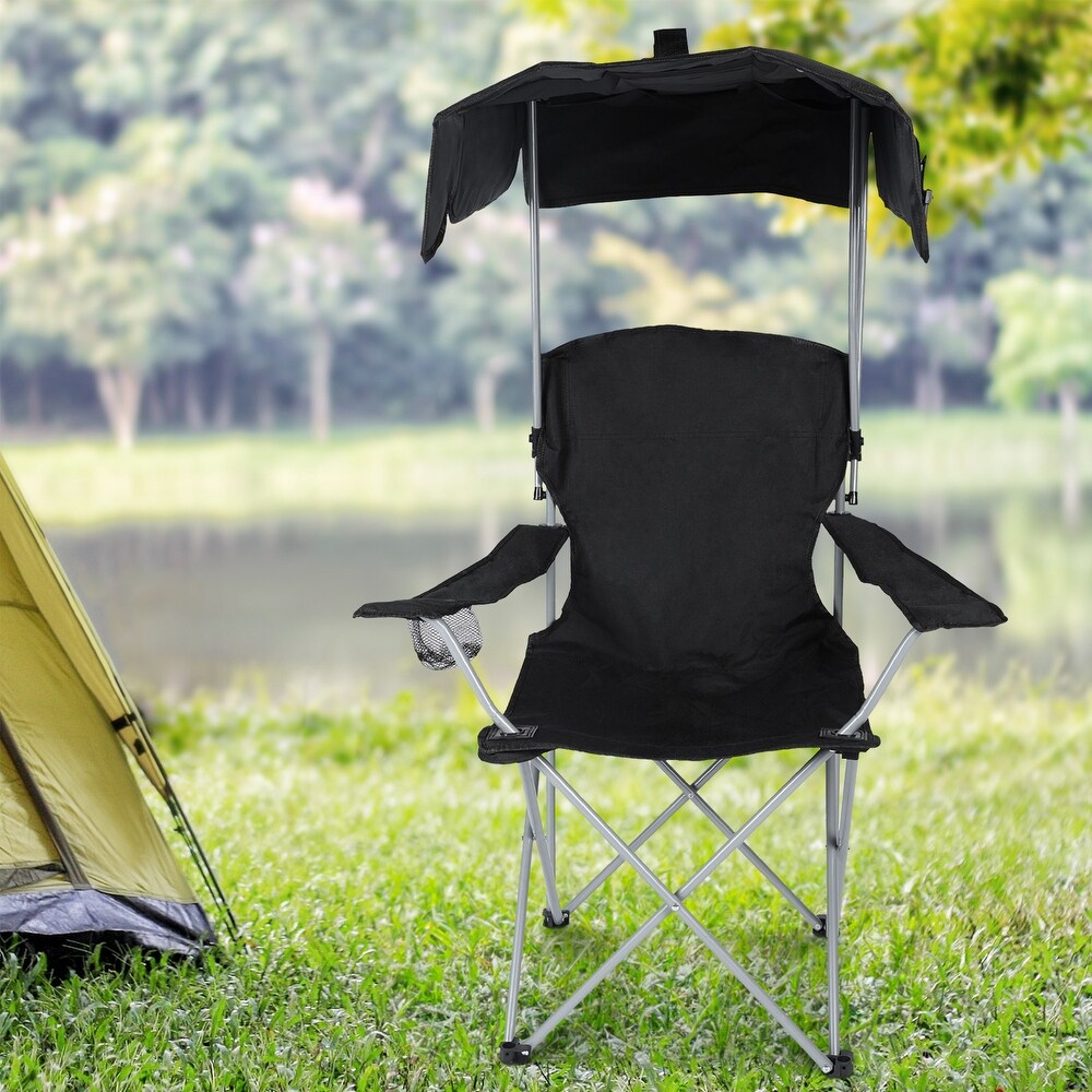 Folding Outdoor Recliner Chair with Shade and Drink Holder
