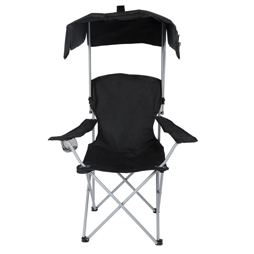 Folding Outdoor Recliner Chair with Shade and Drink Holder - Hehif