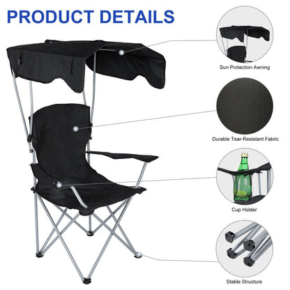 Folding Outdoor Recliner Chair with Shade and Drink Holder