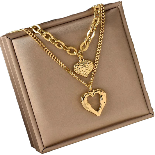 Fashionable Layered Heart and Chain Choker Necklace - Hehif