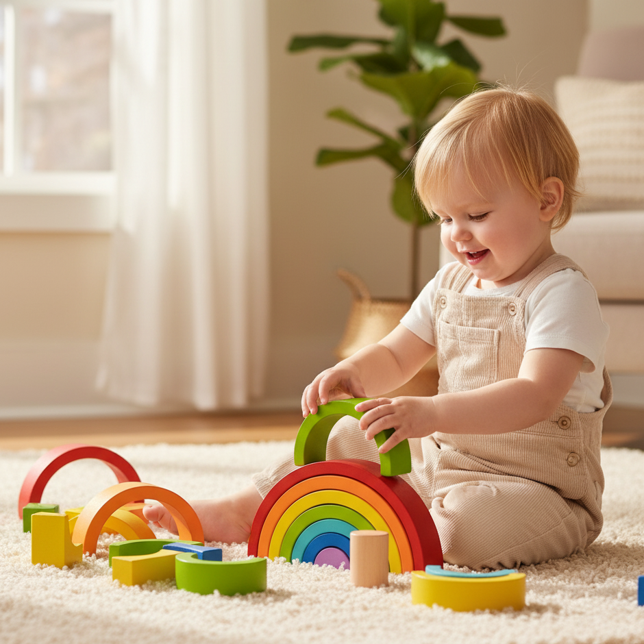 Colorful Wooden Bridge Building Blocks for Children