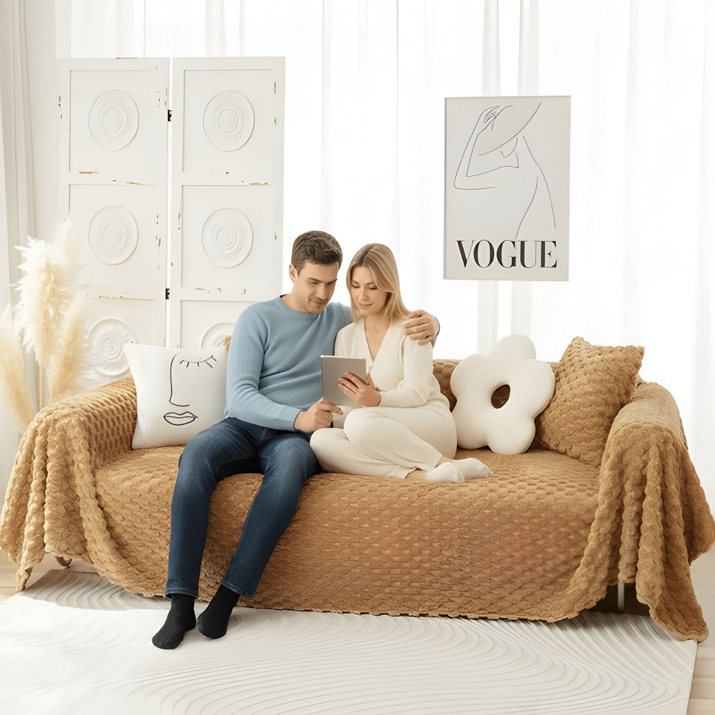 Soft Chenille Couch Slipcover, Stain Resistant Throw Blanket