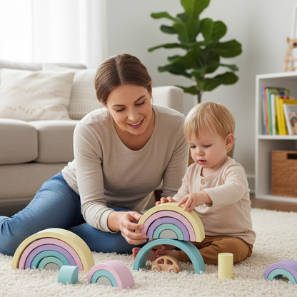 Colorful Wooden Bridge Building Blocks for Children