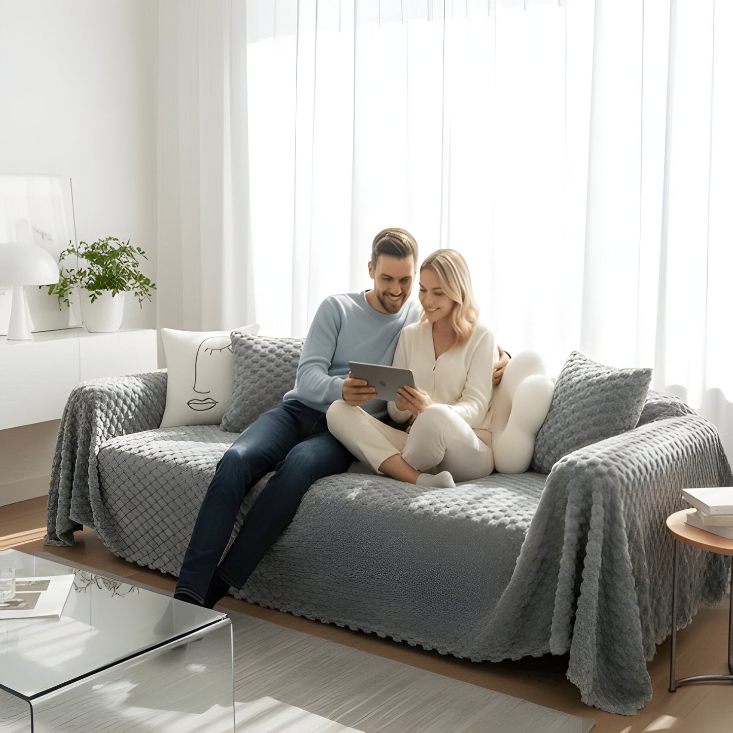 Soft Chenille Couch Slipcover, Stain Resistant Throw Blanket