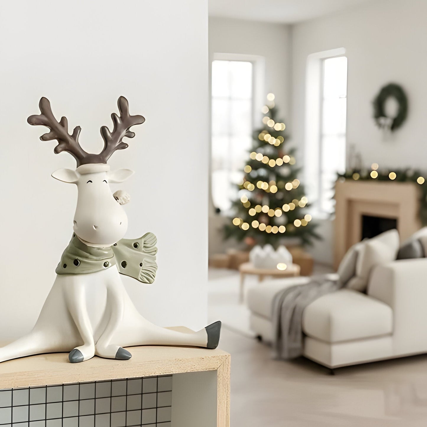 Colorful Reindeer Christmas Figurine 5.5 Inch Resin Decor